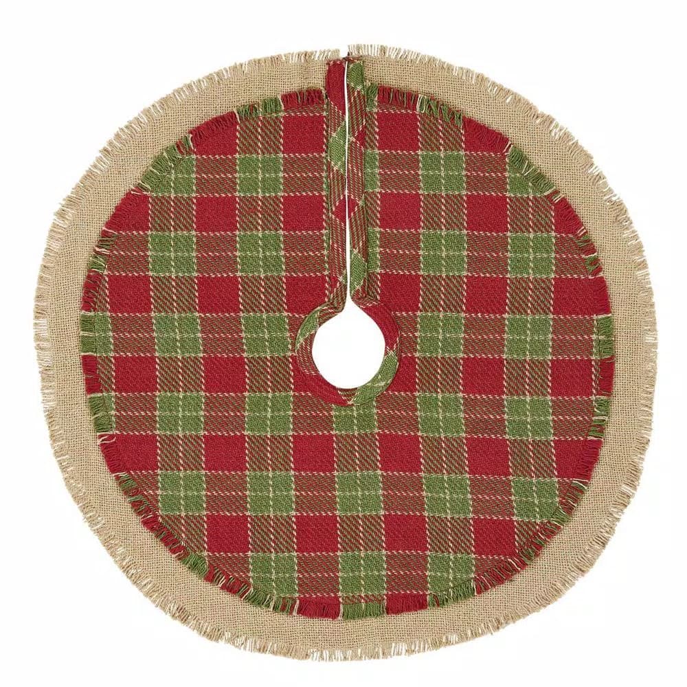 VHC Brands Robert Barn Red & Forest Green Rustic Plaid Christmas Tree Skirt, 21 in.