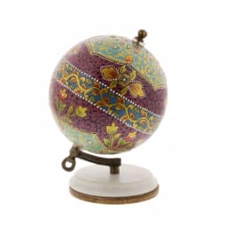 LITTON LANE Modern Reflections 7 in. Decorative Lattice Globe with Mango Wood and Marble Base thumbnail 2
