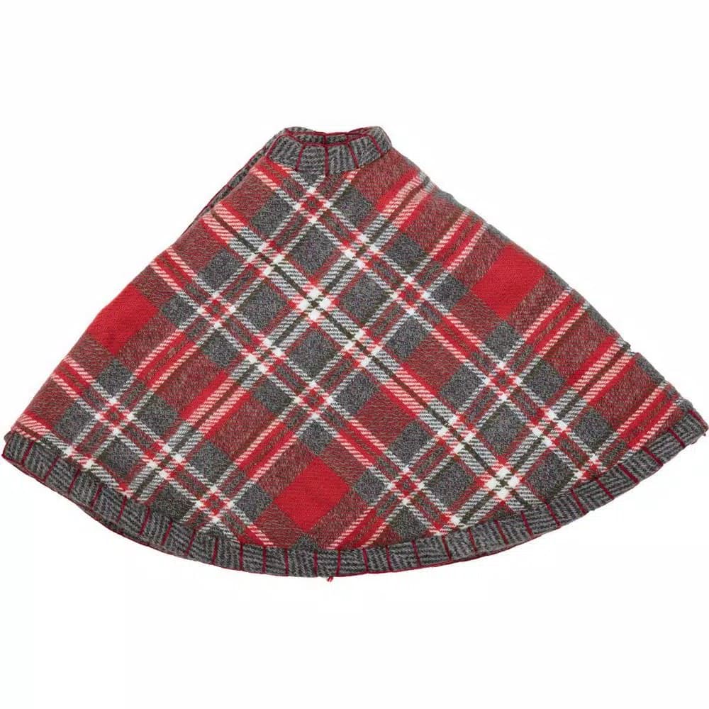 VHC Brands Anderson 21 in. Cherry Red Rustic Plaid Mini Christmas Tree Skirt