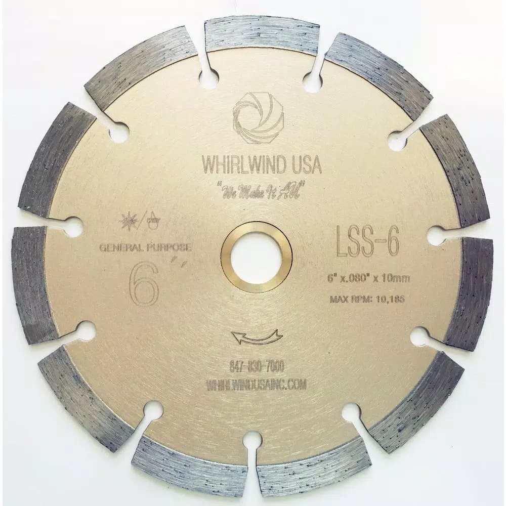 Whirlwind USA 6 in. Segmented Diamond Blade for Concrete, Stone, Brick, and Masonry