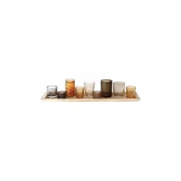 3R Studios Multi-Colored Glass and Wood Votive Candle Holder Tray Set thumbnail 1