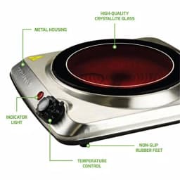 Ovente 1000W Single Hot Plate Electric Infrared Glass Cooktop Burner, 7 in., Silver thumbnail 2