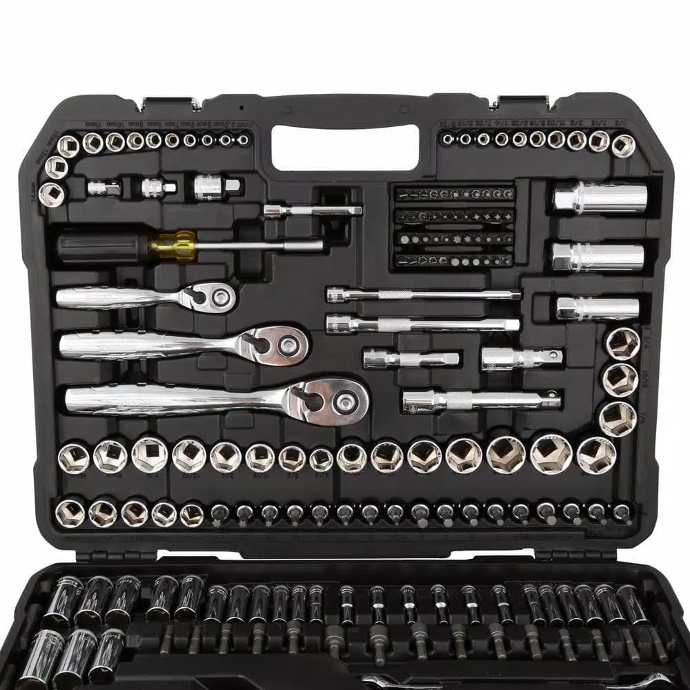 DEWALT 200-Piece Mechanics Tool Set with 1/4 in., 3/8 in., and 1/2 in. Drive, Polished Chrome