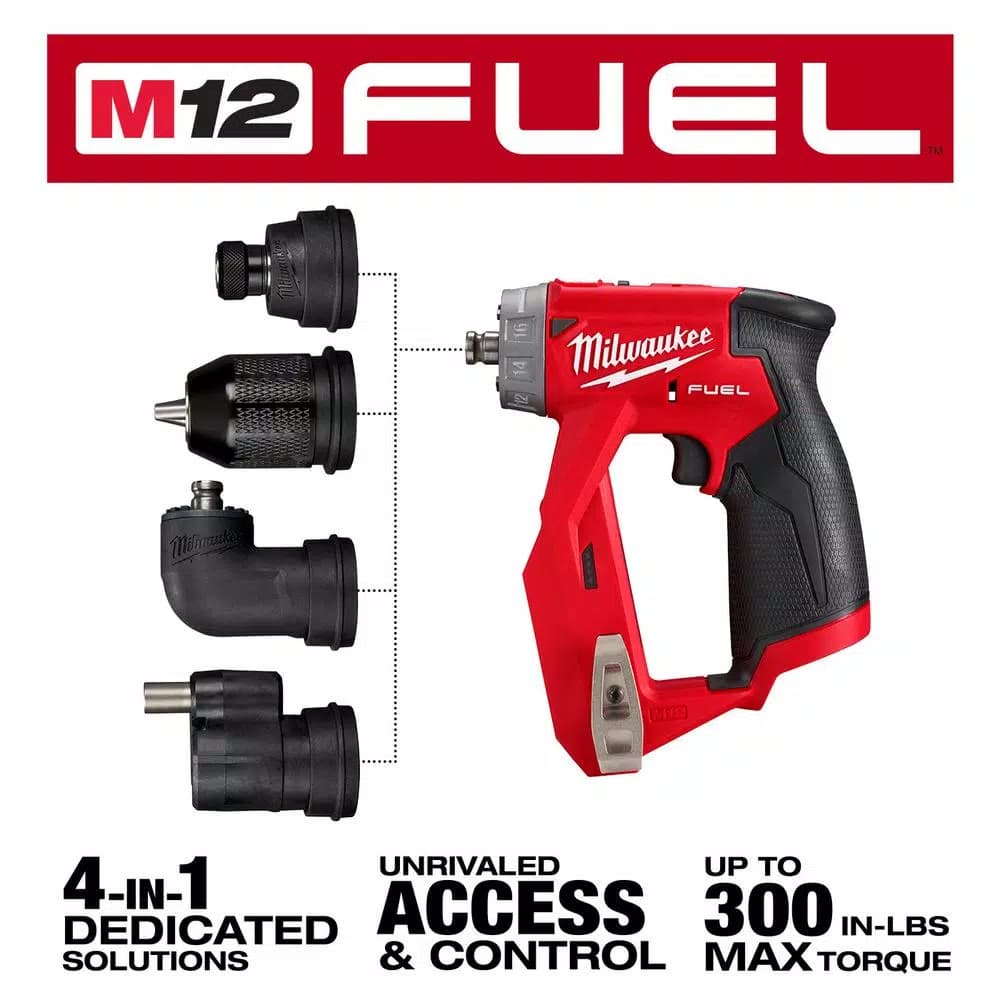 Milwaukee M12 FUEL 12V Brushless 4-in-1 Installation Drill Driver with 4 Tool Heads (Tool-Only)