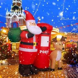 JOYDECOR 6 ft. Santa Claus with Postbox and Reindeer Christmas Inflatable with LED Lights thumbnail 3