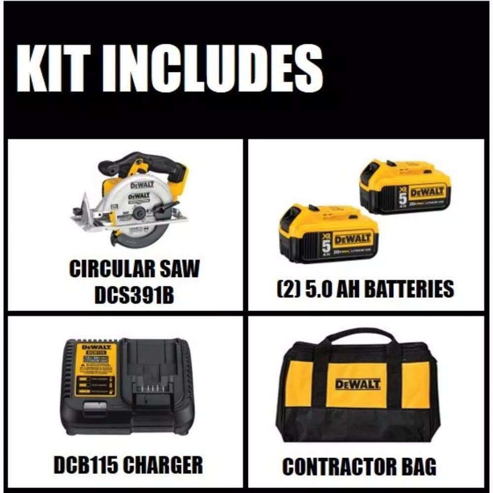 DEWALT 20V MAX Cordless 6-1/2 in. Circular Saw Kit with (2) 5.0 Ah Batteries and Charger
