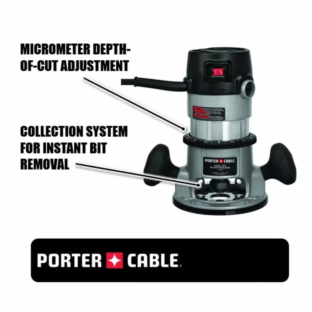 Porter-Cable 1.75 HP Fixed Base Router Kit, 11 Amp, 27500 RPM