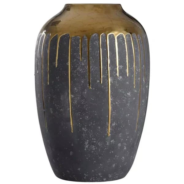 StyleCraft Marloe Charcoal and Gold Ceramic Table Vase, Contemporary Urn Style