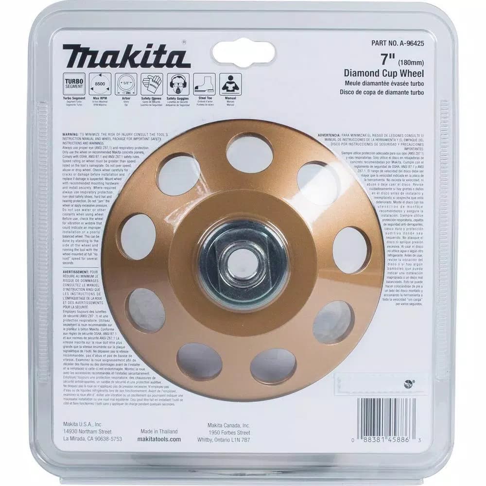 Makita 7 in. Turbo 24 Segment Diamond Cup Wheel, Anti-Vibration Design