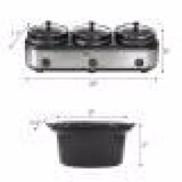 Elite Platinum 7.5 Qt. Triple Slow Cooker Buffet with 3 Stoneware Crocks and Lid Rests, Black Stainless Steel thumbnail 3