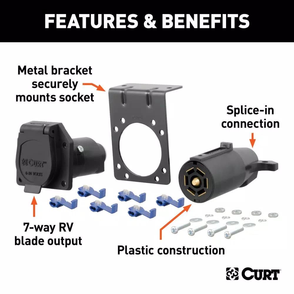 CURT 7-Way RV Blade Connector Plug & Socket Kit with Hardware