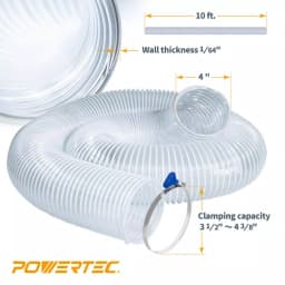 POWERTEC 4 in. x 10 ft. Flexible PVC Dust Collection Hose with 2 Stainless Steel Key Clamps, Clear thumbnail 5