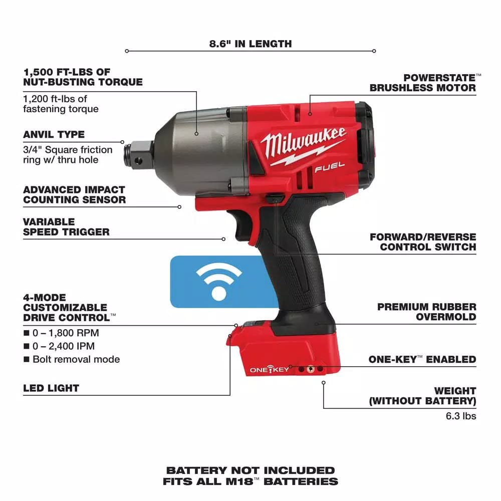 Milwaukee M18 FUEL ONE-KEY 3/4 in. High Torque Impact Wrench with Friction Ring (Tool-Only)