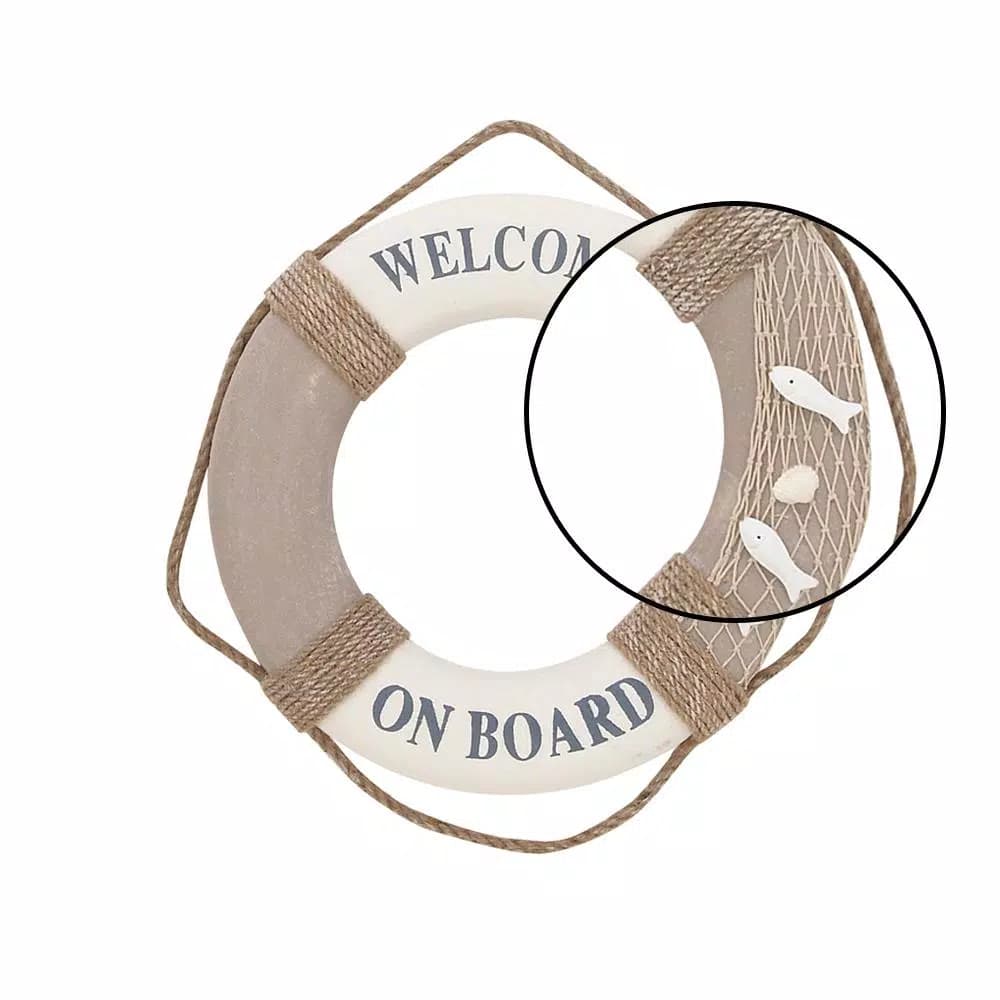 LITTON LANE 16 in. Coastal Living Decorative Life Ring Wall Decor - White & Brown Nautical Lifebuoy with Rope Hanger
