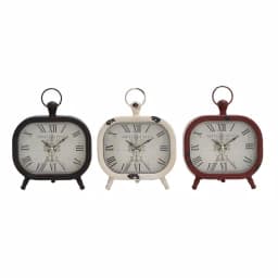 LITTON LANE Set of 3 Vintage Farmhouse Rounded Rectangle Iron Table Clocks - Distressed Red, Black, and White thumbnail 4