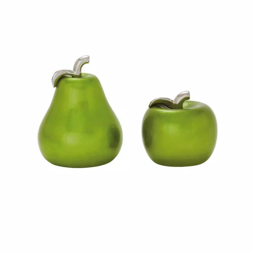 LITTON LANE Modern Reflections Emerald Green Ceramic Pear and Apple Decorative Set of 2