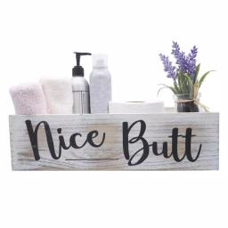 Admired By Nature Nice Butt Rustic Wooden Bathroom Decor Box, Farmhouse Toilet Tank Organizer Tray thumbnail 1
