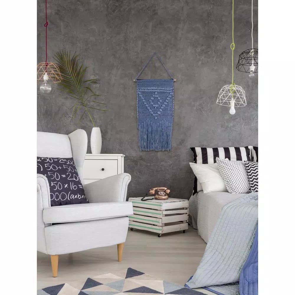 Unbranded Marmont Hill Blue Triangle Macrame Wall Tapestry - Hand Woven Cotton Wall Hanging