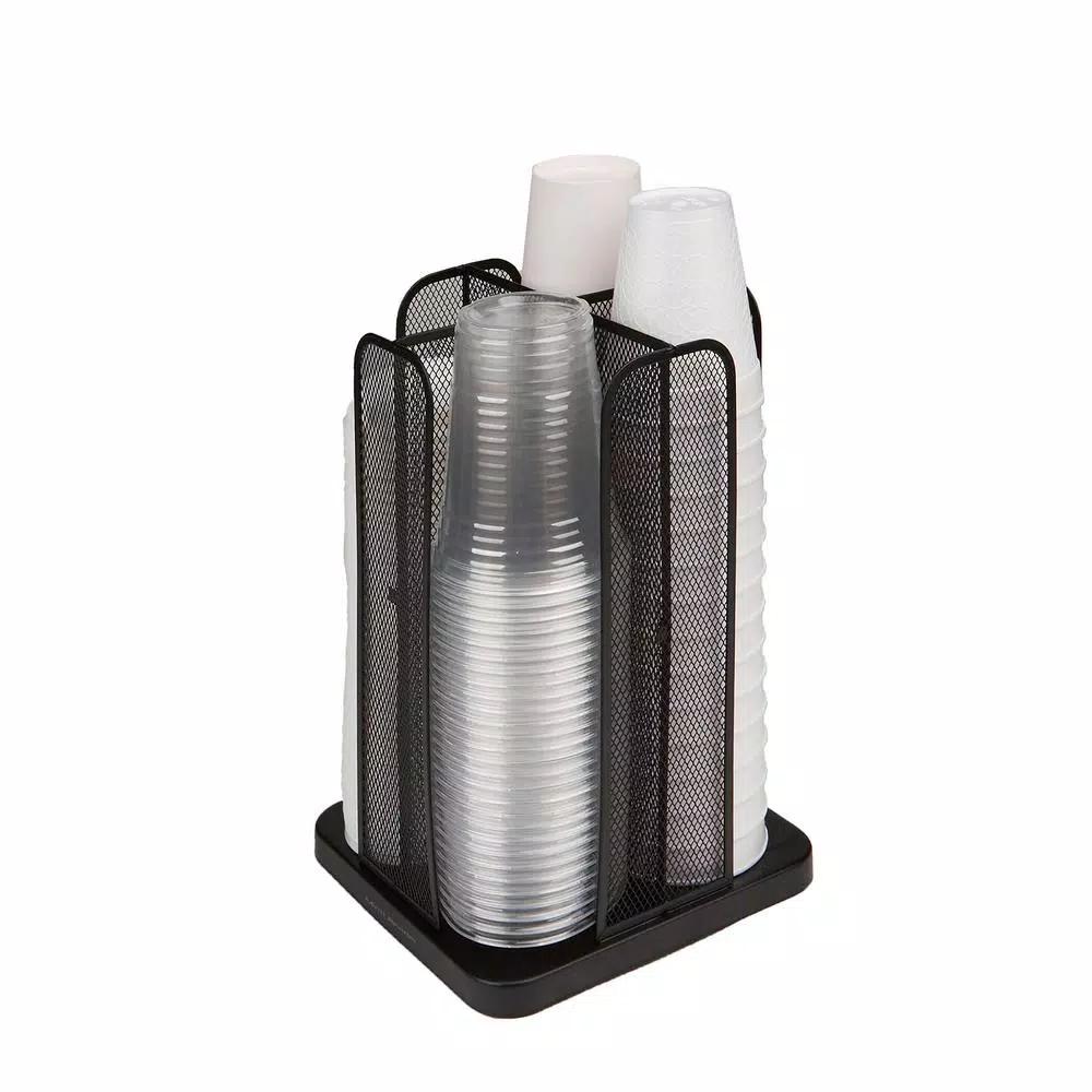 Mind Reader Rotating Cup and Lid Carousel Organizer, Black Metal Mesh Dispenser