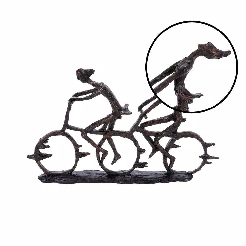 LITTON LANE Abstract Polystone Cycling Pair Sculpture - Modern Distressed Brown Decorative Statuary