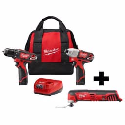 Milwaukee M12 12V Lithium-Ion 3-Tool Combo Kit with Drill/Driver, Impact Driver, and Oscillating Multi-Tool thumbnail 1