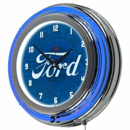 Ford Genuine Parts Double Rung Neon Wall Clock - Chrome Finish, 14.5 in. thumbnail 1