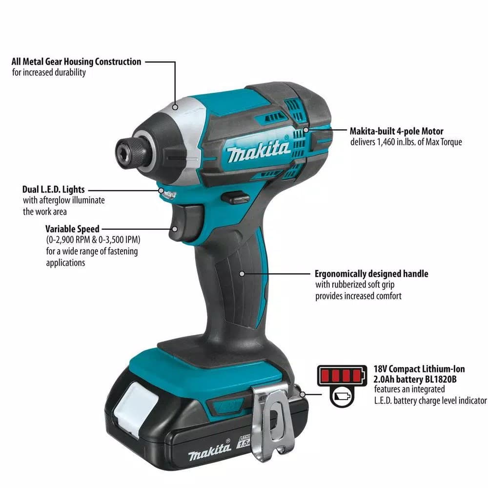Makita 18V LXT Cordless 1/4 in. Impact Driver Kit with 1.5 Ah Battery and Charger