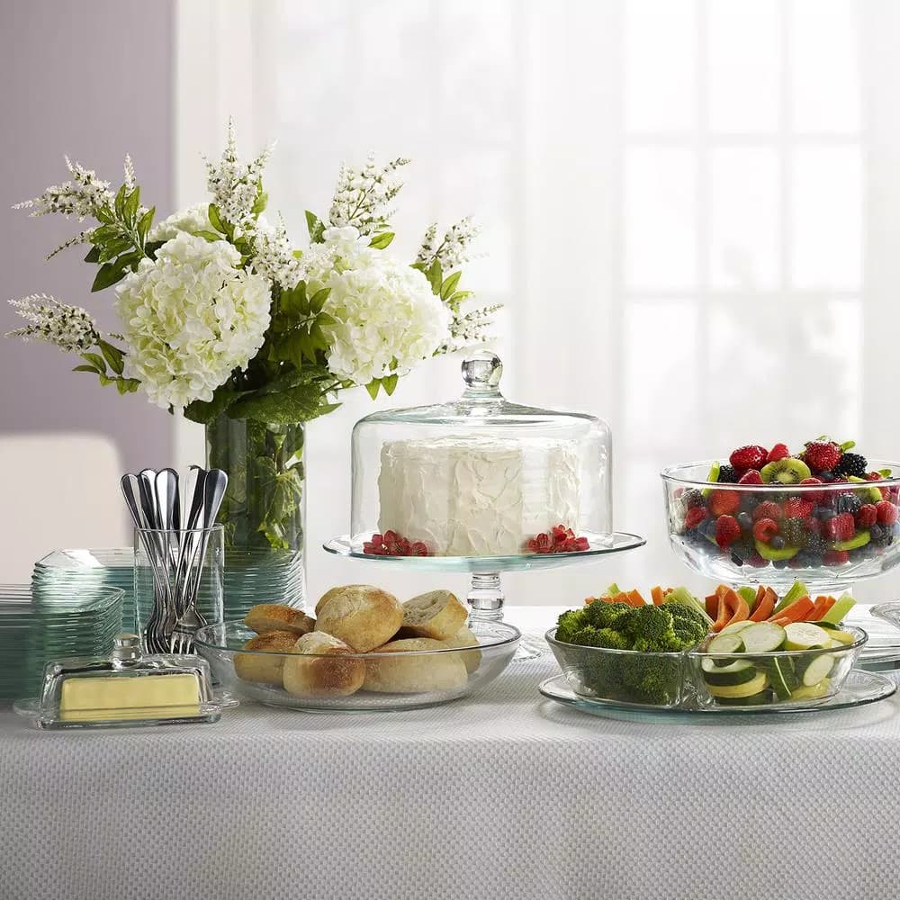Libbey Selene 2-Piece Clear Glass Cake Stand with Dome, 13-inch Footed Plate