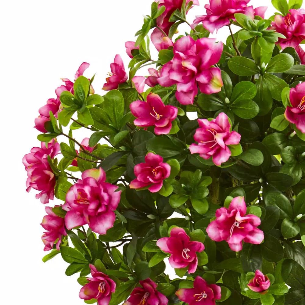 Nearly Natural 3.5-Ft. Artificial Azalea Topiary Tree with Pink Blossoms in Slate Finished Planter