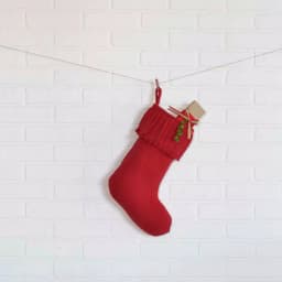 VHC Brands 15 in. Red Cotton Burlap Ruffled Christmas Stocking - Farmhouse Holiday Decor thumbnail 2
