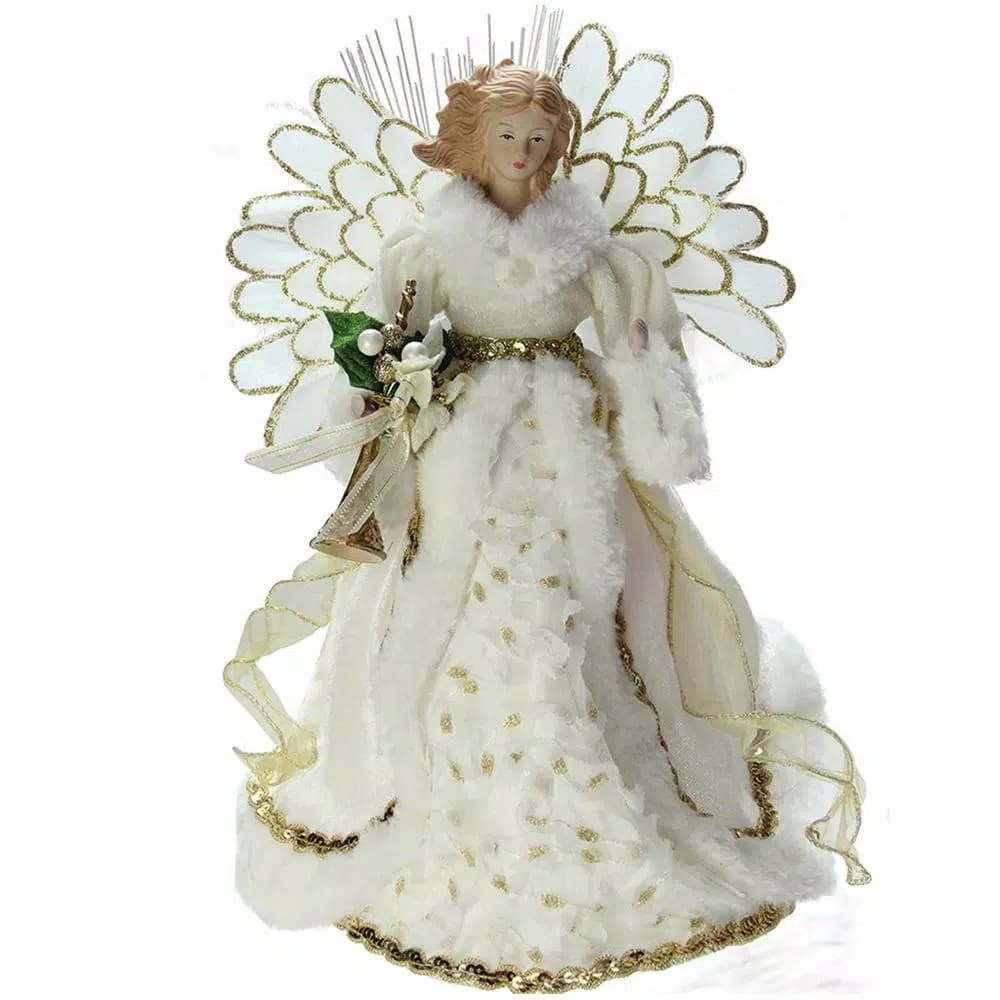 Northlight 14 in. Lighted Fiber Optic Angel Christmas Tree Topper - Cream and Gold