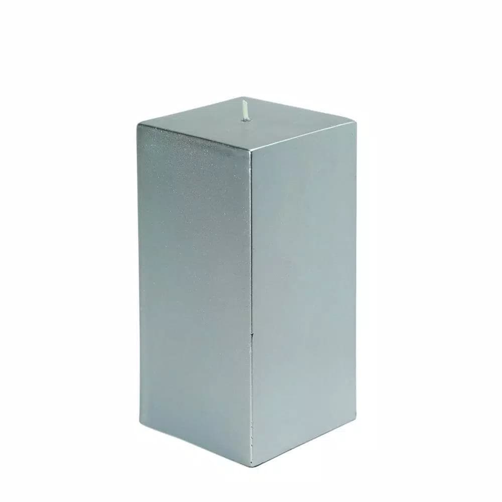 Zest Candle Metallic Silver Square Pillar Candles, 3 in. x 6 in. (12-Pack Bulk)