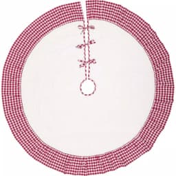 VHC Brands Emmie 60 in. Red Ruffled Patchwork Farmhouse Christmas Tree Skirt thumbnail 1