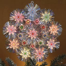 Northlight 8 in. Retro Gold Tinsel Snowflake Christmas Tree Topper with Multi-Color Lights thumbnail 2