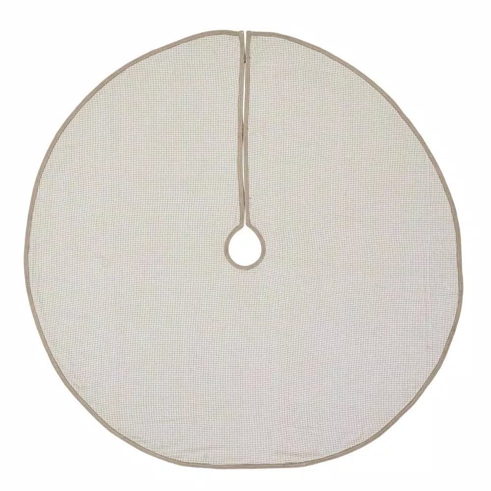 VHC Brands 60 in. Pearlescent Natural Tan Coastal Christmas Tree Skirt with Snowflake Pearl Buttons