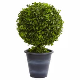 Nearly Natural 23 in. Faux Boxwood Ball Topiary with Gray Planter thumbnail 1