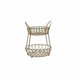 Gourmet Basics by Mikasa Mikasa Gourmet Basics Loop and Lattice 2-Tier Round Gold Fruit Basket thumbnail 1