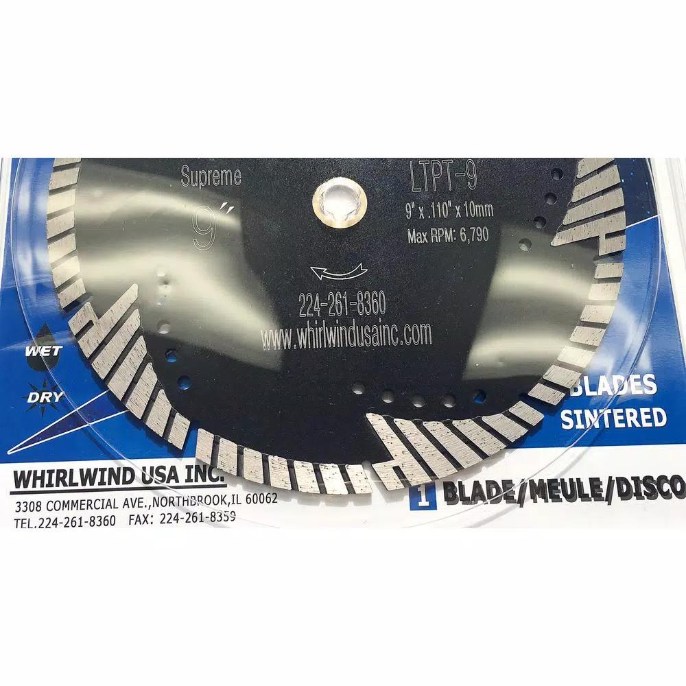 Whirlwind USA 9 in. Turbo Segmented Diamond Saw Blade for Granite, Marble, and Concrete