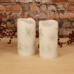 LUMABASE 6 in. Silver Snowflake Flameless LED Pillar Candles, Set of 2 thumbnail 2