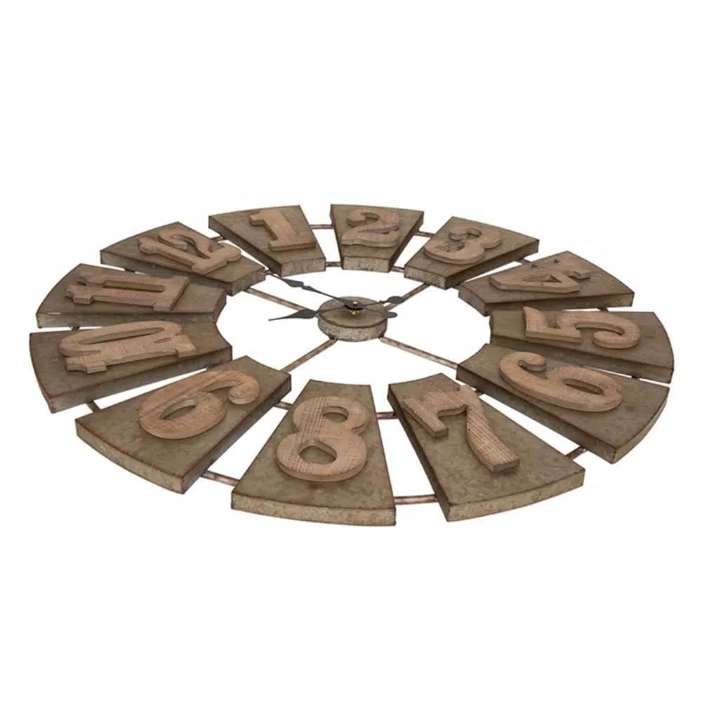 Glitzhome 38.98 in. Oversized Farmhouse Metal Wall Clock - Round Quartz Analog Clock