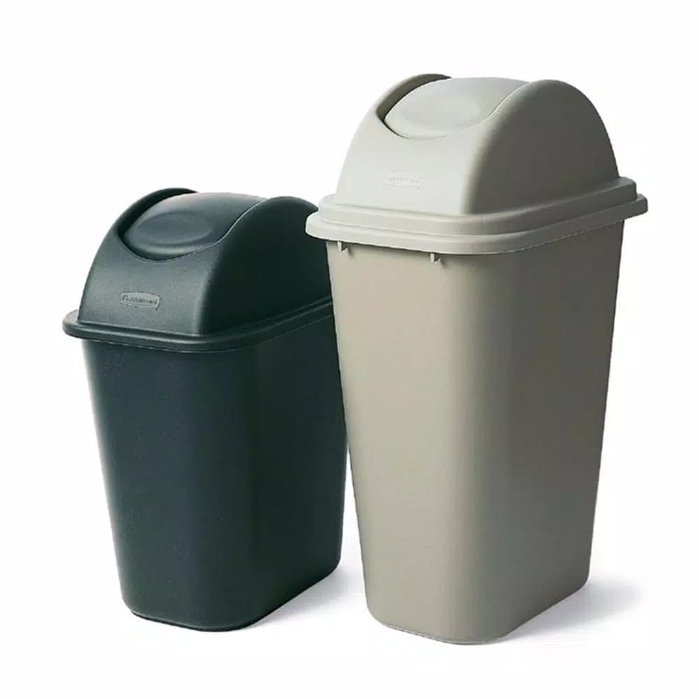 Rubbermaid Commercial Products Rubbermaid Commercial Untouchable 41 qt. Black Square Trash Can Domed Swing Top Lid