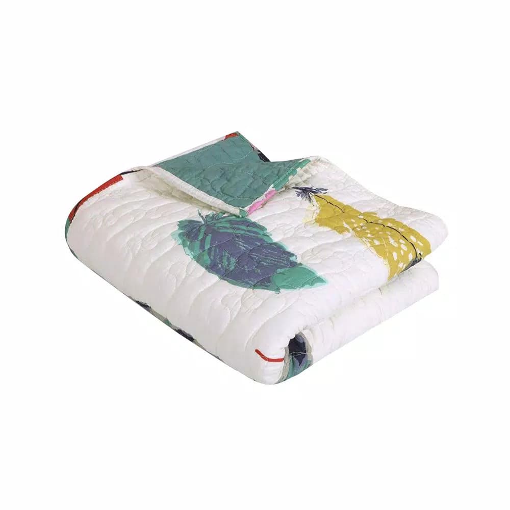 Greenland Home Fashions Dream Catcher Multicolored Quilted Cotton Throw, Southwestern Reversible Feather Print