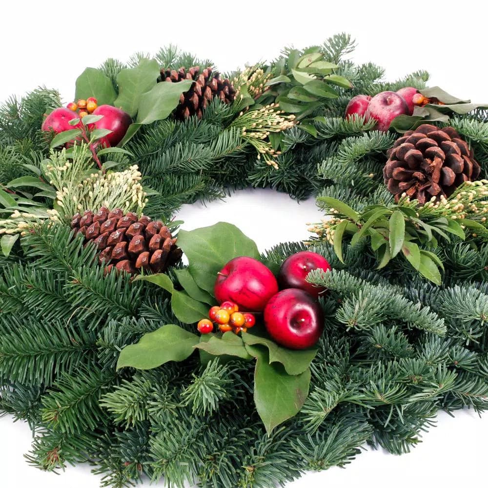 VAN ZYVERDEN 24 in. Live Fresh Cut Pacific Northwest Christmas Wreath with Noble Fir and Incense Cedar