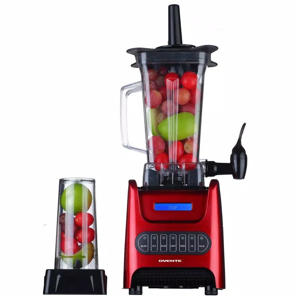 Ovente 1000W Professional Personal Blender with 13.5 oz Travel Mug and Tamper, Red