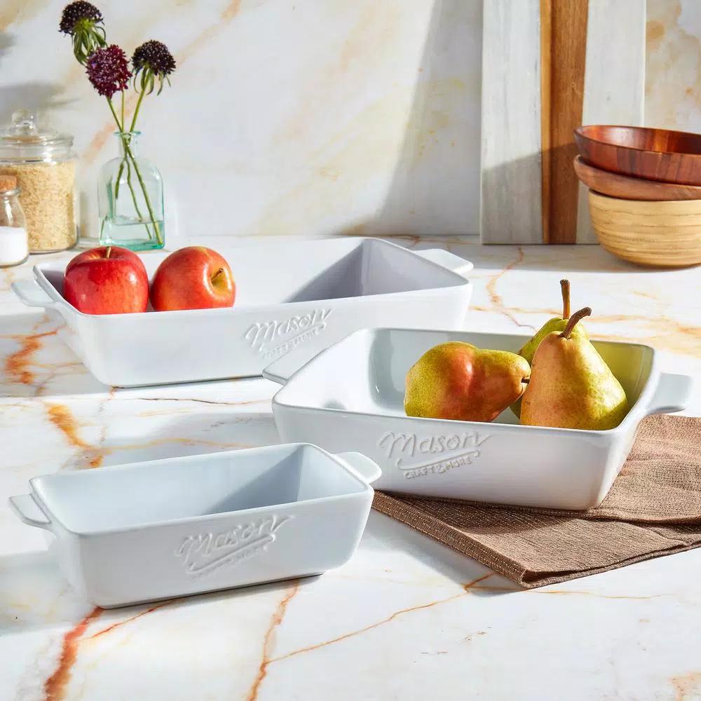 Mason Craft & More 3-Piece White Ceramic Bakeware Set