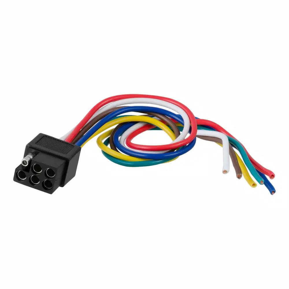 CURT 6-Way Square Trailer Connector Socket with 12" Color-Coded Wires