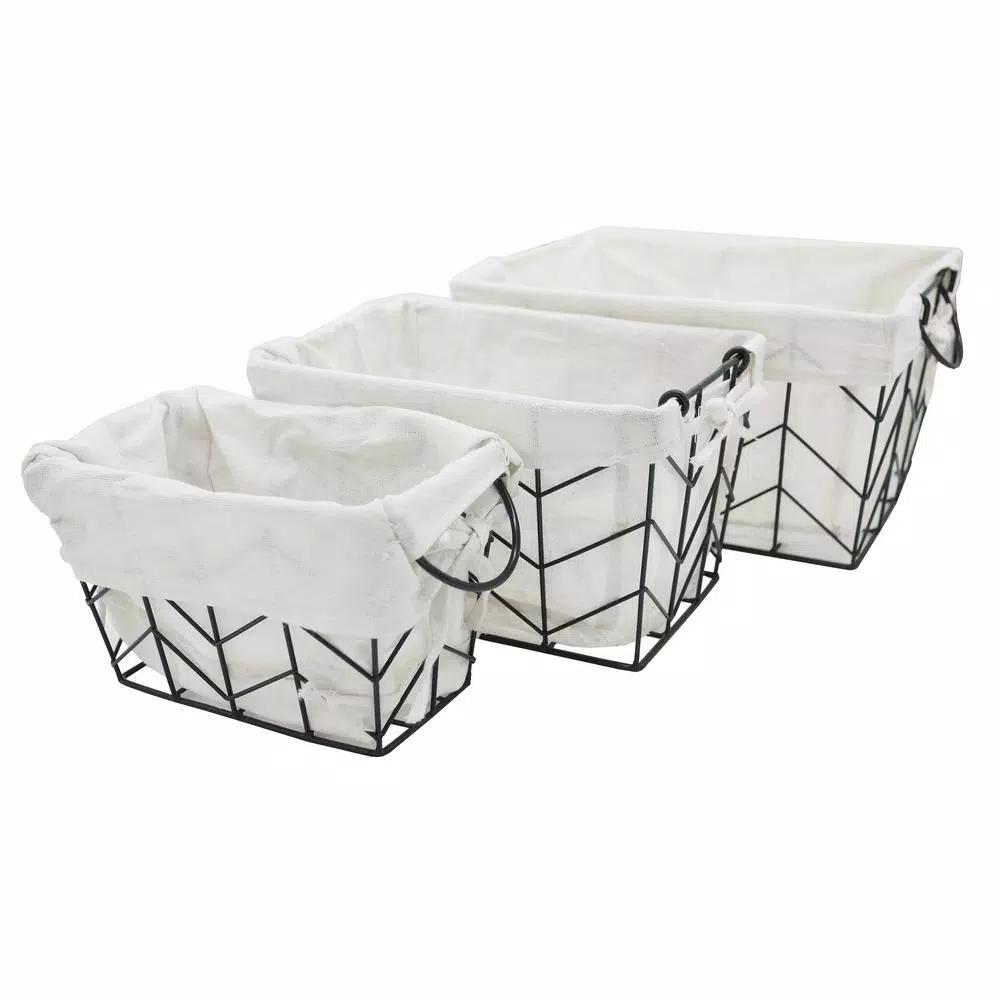 Admired By Nature Metal Wire Rectangular Nesting Storage Baskets, Set of 3 with Soft Cloth Lining