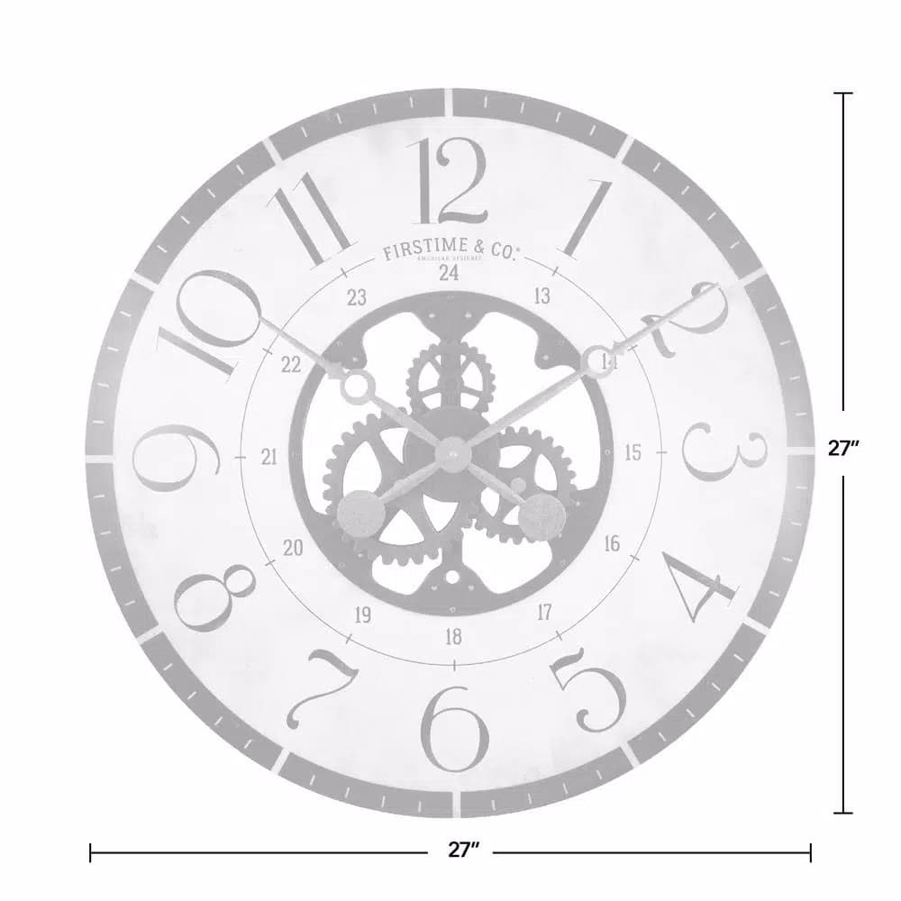 FirsTime 27 in. Carlisle Gears Oversized Wood Wall Clock, Rustic Brown