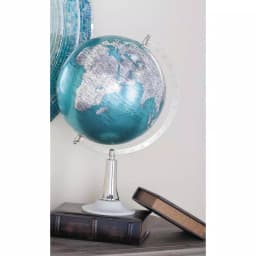 LITTON LANE Modern Reflections 20 in. Cyan and Silver Decorative Tabletop Globe with Marble Base thumbnail 1