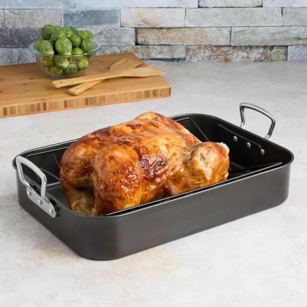 Ecolution Aluminum Roasting Pan with Hydrolon PFOA-Free Non-Stick Coating and Rack